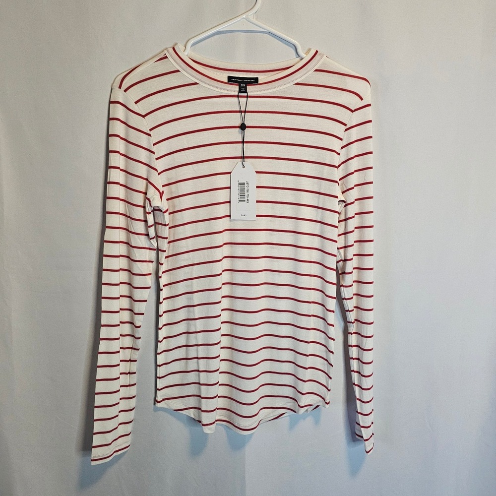 Universal Standard Long Sleeve Striped T-Shirt Top Red Cream 4XS=XS NWT